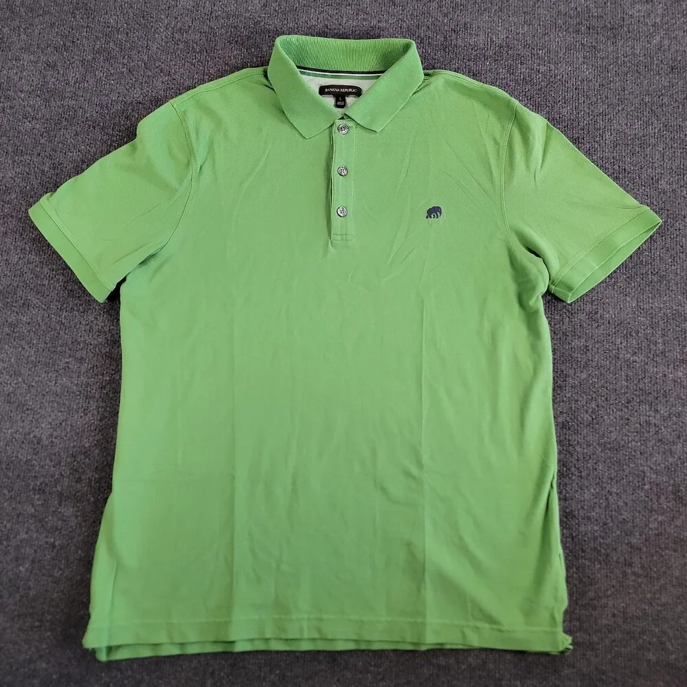 Banana Republic Polo Shirt Mens Large Elephant Logo Green Short Sleeve Golf Prep